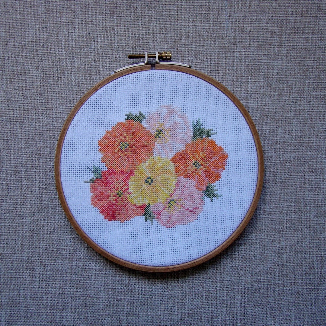 Dahlias Cross Stitch Pattern: Floral Embroidery Wall Decor (PDF