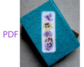 Violets Cross-stitch bookmark pattern, Cross-stitch scheme with violets