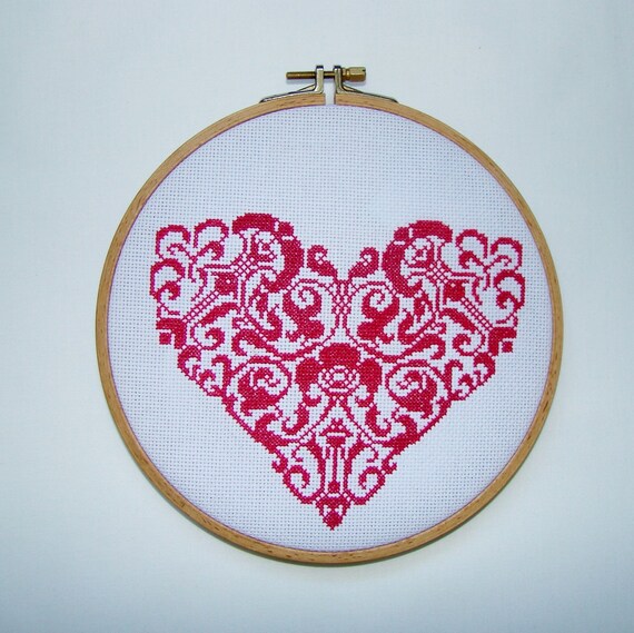 Heart With Monochrome Ornament Cross Stitch Pattern Sympathy | Etsy