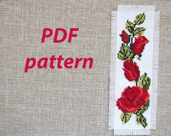 Roses Cross-stitch bookmark pattern, Cross stitch pattern for bookmarks with roses