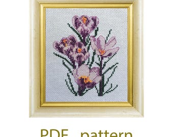 Crocus Flowers Cross Stitch Pattern: Floral Embroidery (PDF Pattern)