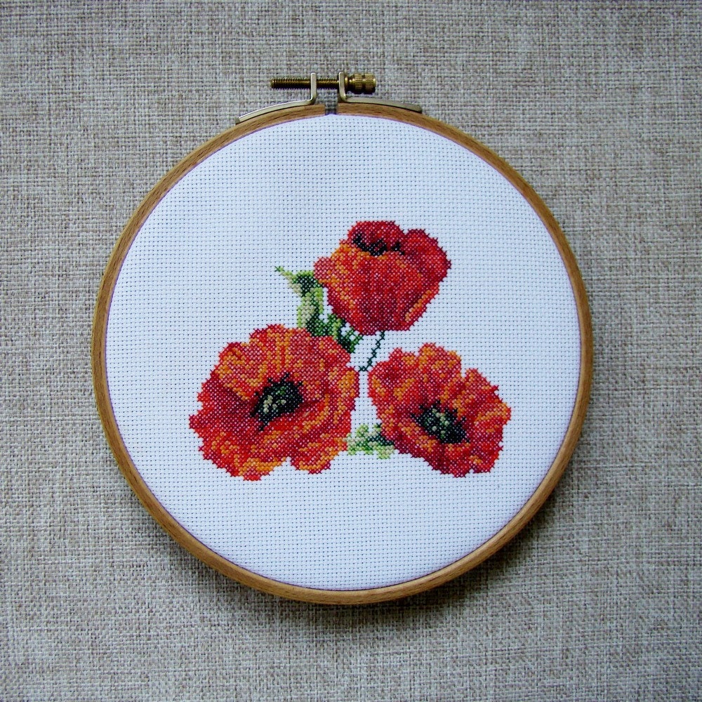 Three Poppies Cross Stitch Pattern Flower PDF instant Etsy