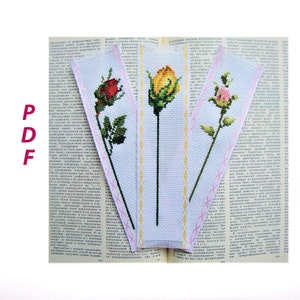 Three Rosebud Bookmarks, Digital Cross Stitch Bookmark Charts, Cross Stitch Bookmarks