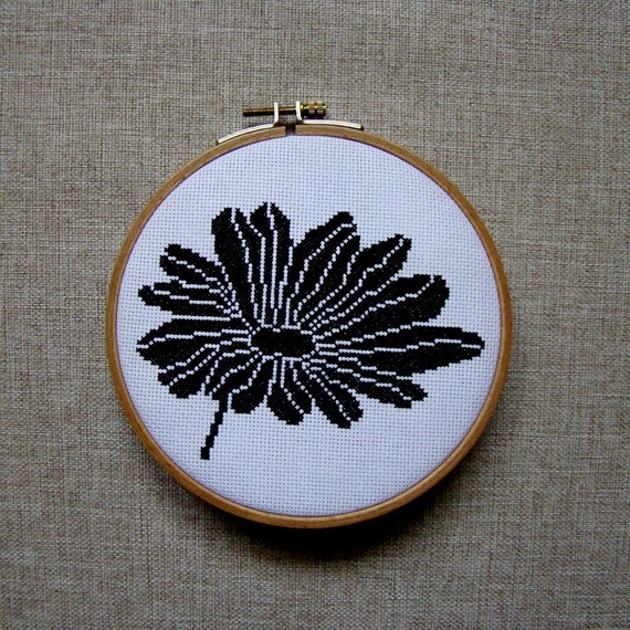 Monochrome Black Flower cross stitch pattern Flower PDF Etsy