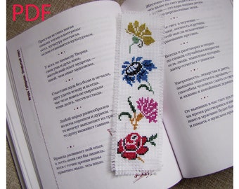 Flowers Cross Stitch Bookmark Pattern (PDF Download)