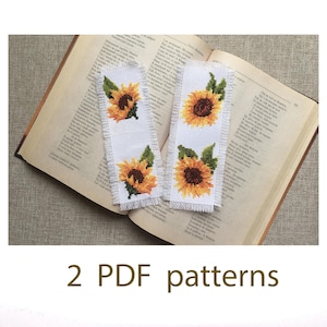 Zonnebloem bladwijzer kruissteekpatroon: 2 bloemmotieven (pdf-patroon)