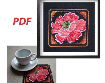 Poppy Pattern for mini-picture and stand with poppy for cross stitch, Cross stitch pattern, Poppy embroidery pattern, Miniature