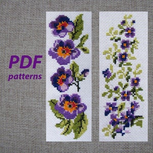 Violets Two Cross-stitch bookmark patterns, Cross stitch pattern for bookmarks with violets