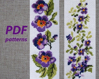 Violets Two Cross-stitch bookmark patterns, Cross stitch pattern for bookmarks with violets