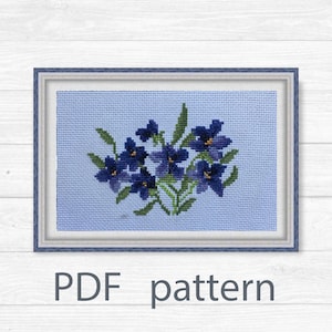Violets flowers Cross Stitch Pattern, Violets Flower Embroidery, Embroidery patterns for Violets, Violets embroidery pattern