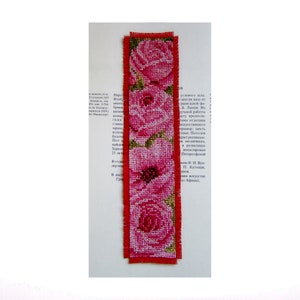 Pink Roses Cross Stitch Pattern Bookmark Instant Download - Etsy