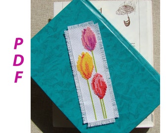 Tulips Cross stitch Pattern bookmark, Instant download, DIY bookmark, Pattern for bookmark, Bookmark with Tulips, Idea for cross stitch