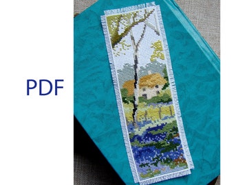 House in the wood, Bookmarking scheme for landscape cross stitch, Cross Stitch bookmarking scheme with a country house