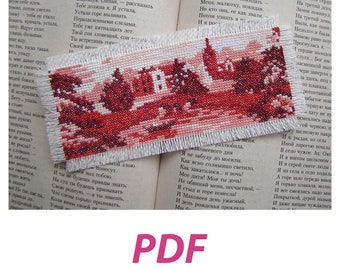 English landscape, Bookmark cross stitch pattern with English landscape, English manor, Cross stitch bookmark