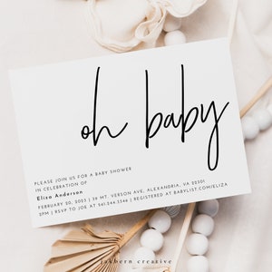 Printable oh baby invite, Party printables, Baby shower invitations, templett, Party decor, Oh Baby Unisex Invite, Digital invitation