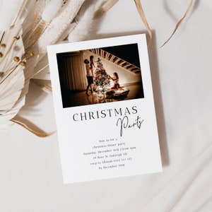 Invitación de Navidad con foto familiar, plantilla de invitación de Navidad personalizada, invitación de Navidad, invitación a cena de Navidad