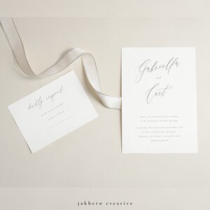 Calligraphy Wedding Invitation Template, Simple Script Wedding Set, Modern Romantic Invite, Printable Wedding Invite Template - Gabriella
