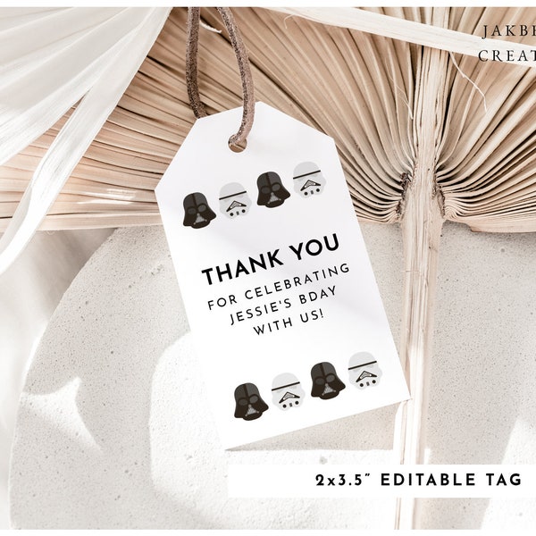 Printable Star Wars Thank You Tag, Darth Vader Printable, Stormtrooper Party Favour Tag, Star Wars Template, Instant Download, SW001