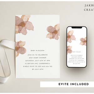 Blush Floral Baby Shower Invite, Baby In Bloom Shower, Modern Baby In Bloom Shower Invite, High Tea Baby Shower Invite, Instant Download