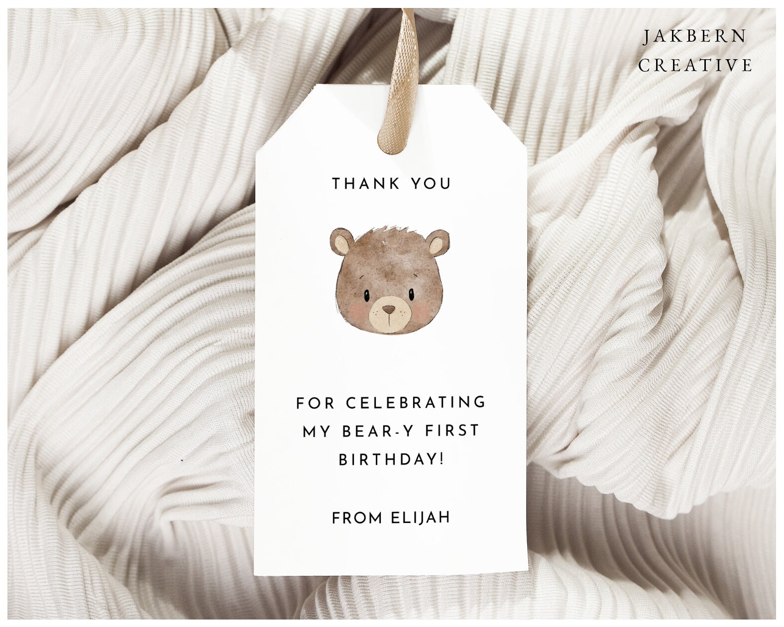 Tag Bea Bear-y First Birthday Thank You Tag, Bear Printable, Bear With Balloon ...