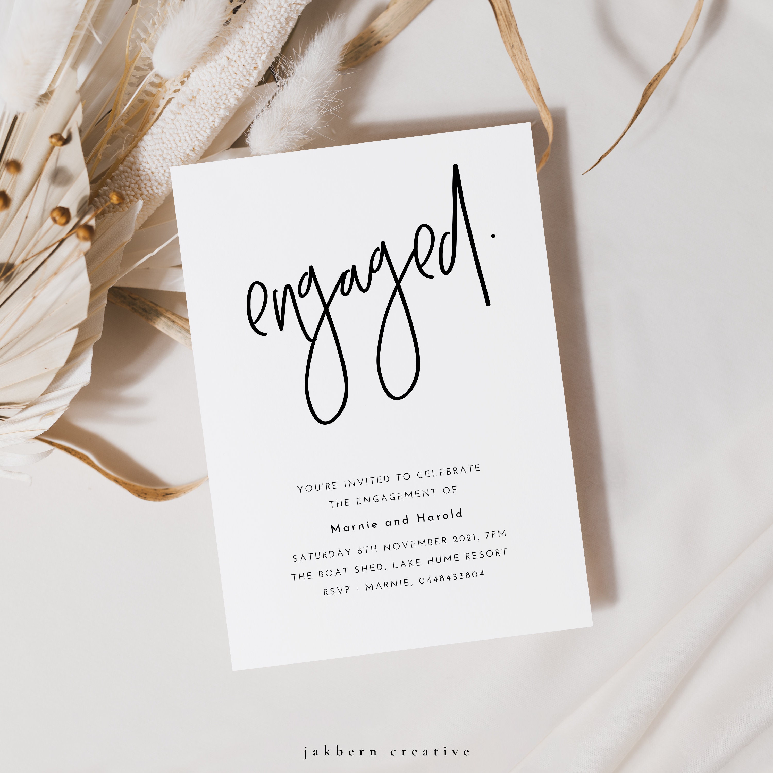 Engaged Word Script Modern Script Engagement Invitation Template (digital Invitation ...