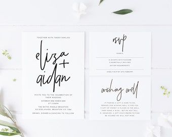 Simple Wedding Invitation, Modern Script Invite Printed With Envelopes, Simple Script Wedding Invites, Bespoke Wedding Invites