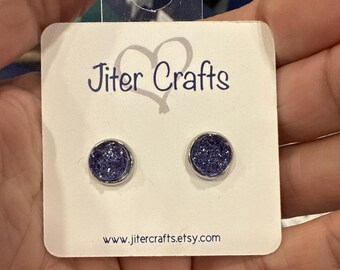 8mm Beautiful Blue Purple druzy stud earrings