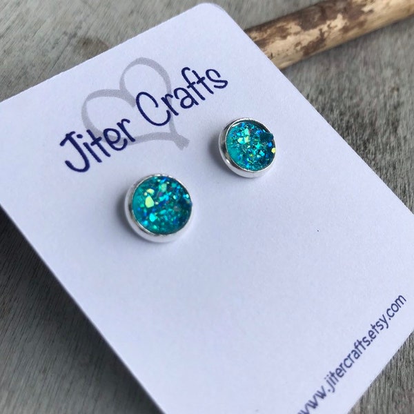 Teal 8mm cabochon Druzy Earrings!!!