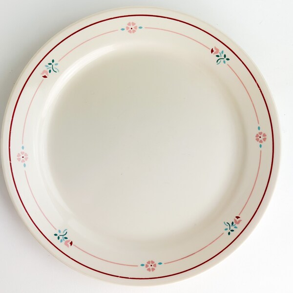 Vintage Corelle Dinner Plate - Pink Teal Maroon Red - Cottage Kitchen - Corning Corelle Cranberry Blossoms