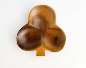 Vintage Mid Century Hand Carved Monkey Pod Wood Dish - Wooden Club Dish - Card Suit - Monkey Paw