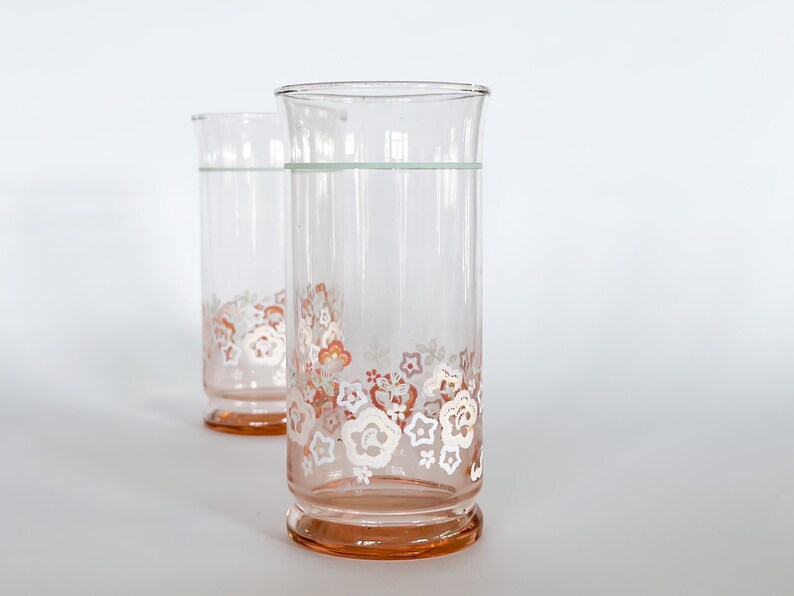Vintage Tall Pink Iced Tea Glasses Pink Teal White Floral Etsy