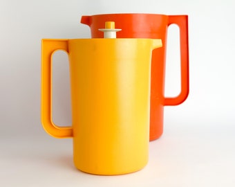 Vintage Tupperware Punch Pitcher w Plunger Lid - Bright Tangerine Yellow Orange Serving Drink Pitcher - 64 Ounce