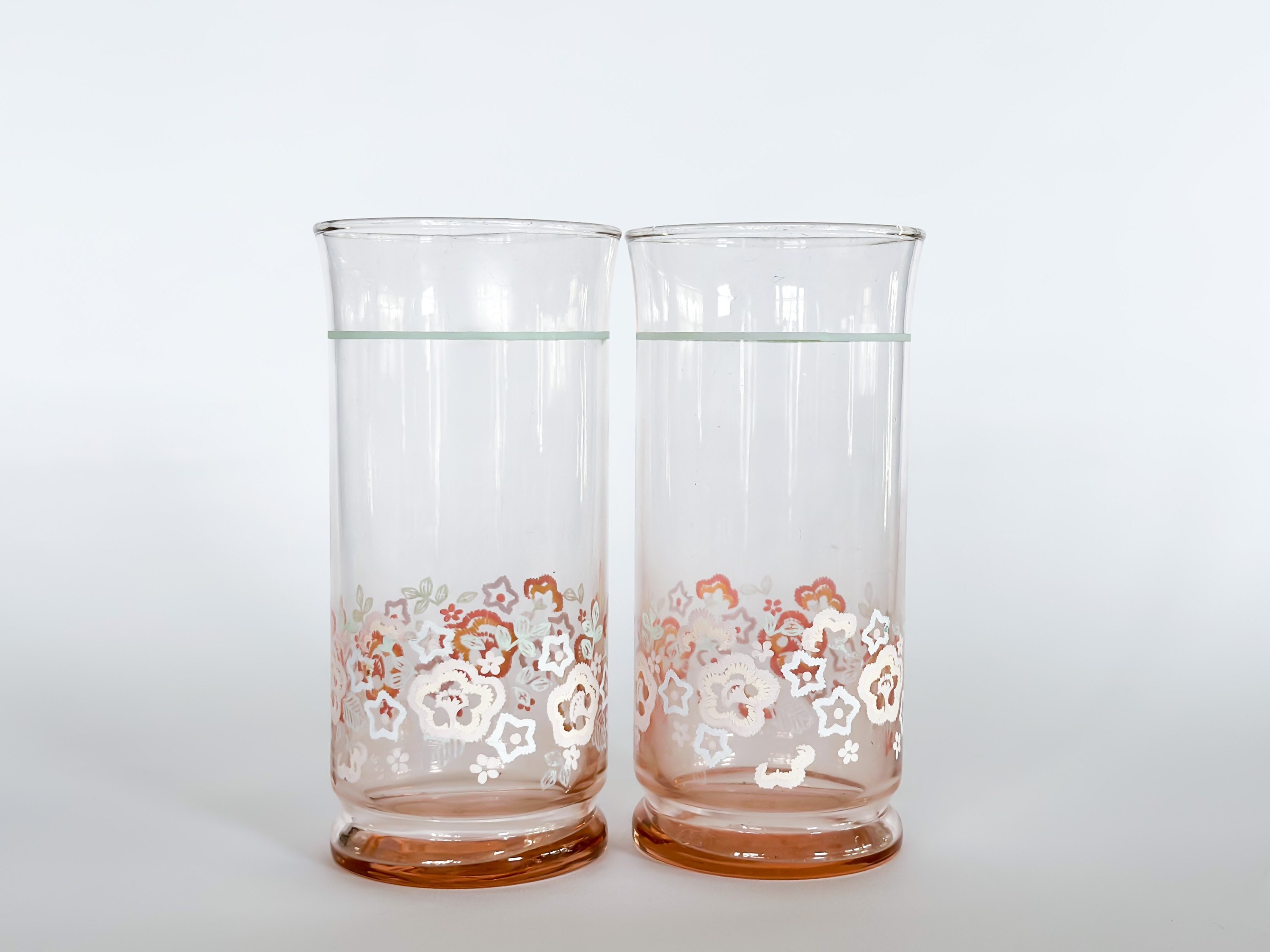 Vintage Tall Pink Iced Tea Glasses Pink Teal White Floral Etsy