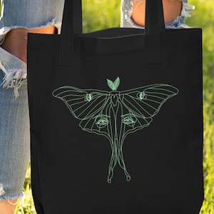 Luna Moth Tote Bag — Whimsical Celestial Hand Drawn Graphic