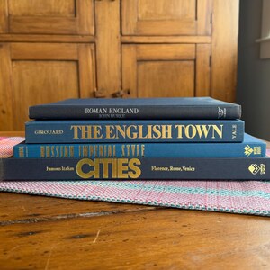 Large Blue Coffee Table Book Stack for Styling Shelves Vintage Reference Books Gift Idea for History Lover