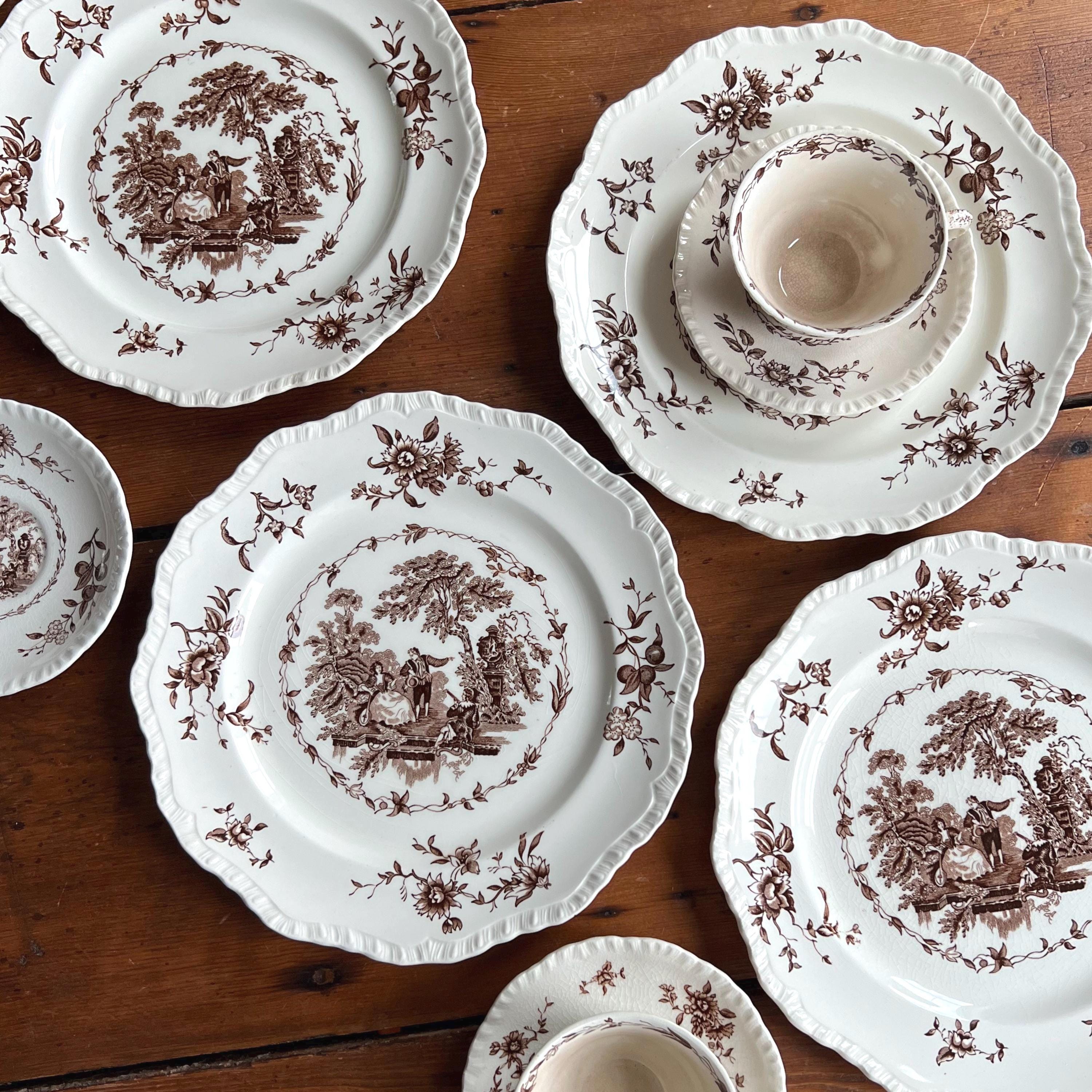 Dish Pattern Toile Vintage Toile Dishes Brown Transferware Fall Aesthetic Hosting ...
