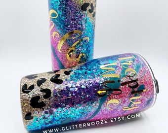 Leopard Swirl Glitter Tumbler, Custom Epoxy Tumbler, Cheetah Cup, Glitter Mug, Custom Glitter Travel Mug