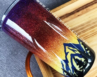 Mountain sunset tumbler, glitter sunset tumbler, mountain forest silhouette tumbler, custom epoxy tumbler, custom travel mug, blue ridge mt