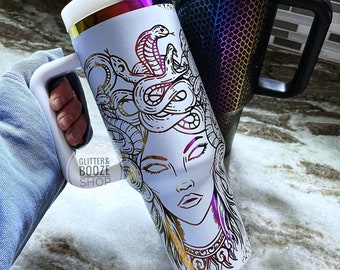 Medusa Rainbow Engraved tumbler, boho mythical engraved tumbler, witchy tumbler, engraved Stanley dupe, strong feminine custom gift