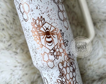 Honey Bee Tumbler, engraved copper tumbler, cream copper tumbler, gardener tumbler, beekeeper 40oz Tumbler, engraved stainless steel tumbler