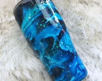 Stormy Ocean Glitter Tumbler, Glitter Dipped Cup, Stainless Steel Glitter Tumbler, Storm Epoxy Cup, Custom Epoxy Tumbler, Waves Tumbler