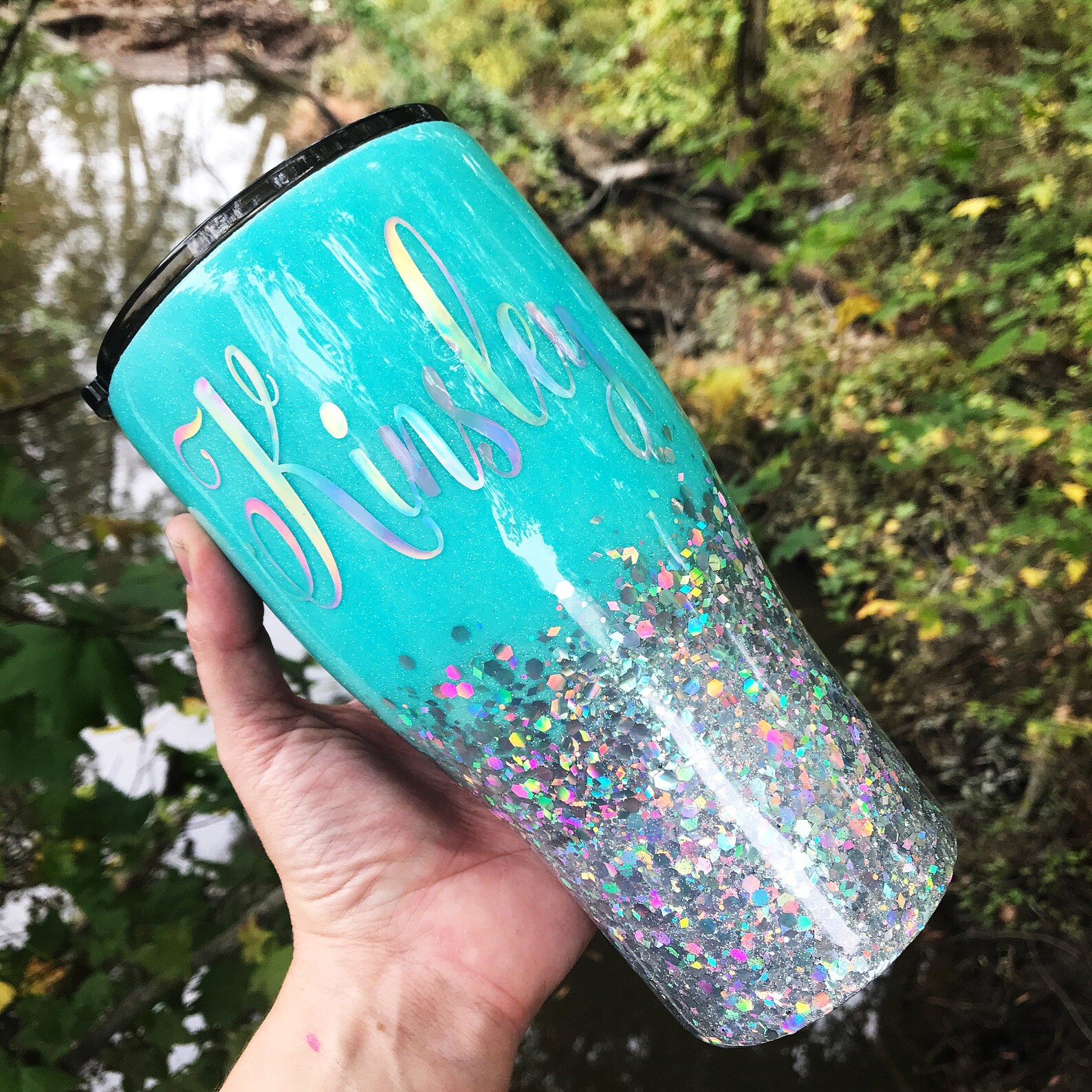 Ombre Glitter Tumbler Epoxy Glitter Custom Tumbler Green Etsy