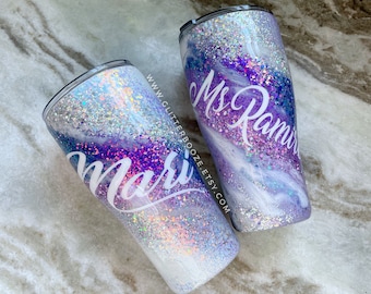 Personalized Glitter Swirl Tumbler, Epoxy Sealed Stainless Steel Travel Mug