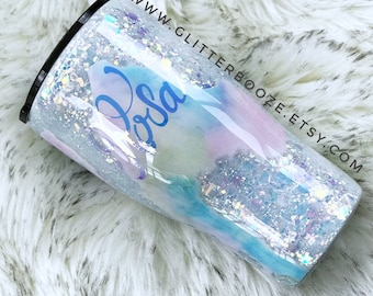 Watercolor Geode Opal Glitter Tumbler, Custom gemstone Tumbler, Glitter opal Tumbler, Personalized Custom Glitter Tumbler, Epoxy Mug