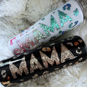 Leopard Mama, Holographic glitter Tumbler, Rainbow mom Glitter Tumbler, Epoxy ombré Cup, Mama peekaboo Tumbler, black gold tumbler Mama cup