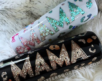 Leopard Mama, Holographic glitter Tumbler, Rainbow mom Glitter Tumbler, Epoxy ombré Cup, Mama peekaboo Tumbler, black gold tumbler Mama cup