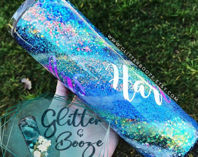 Custom Monogram Swirl Glitter Tumbler Glitter Dipped Cup Etsy
