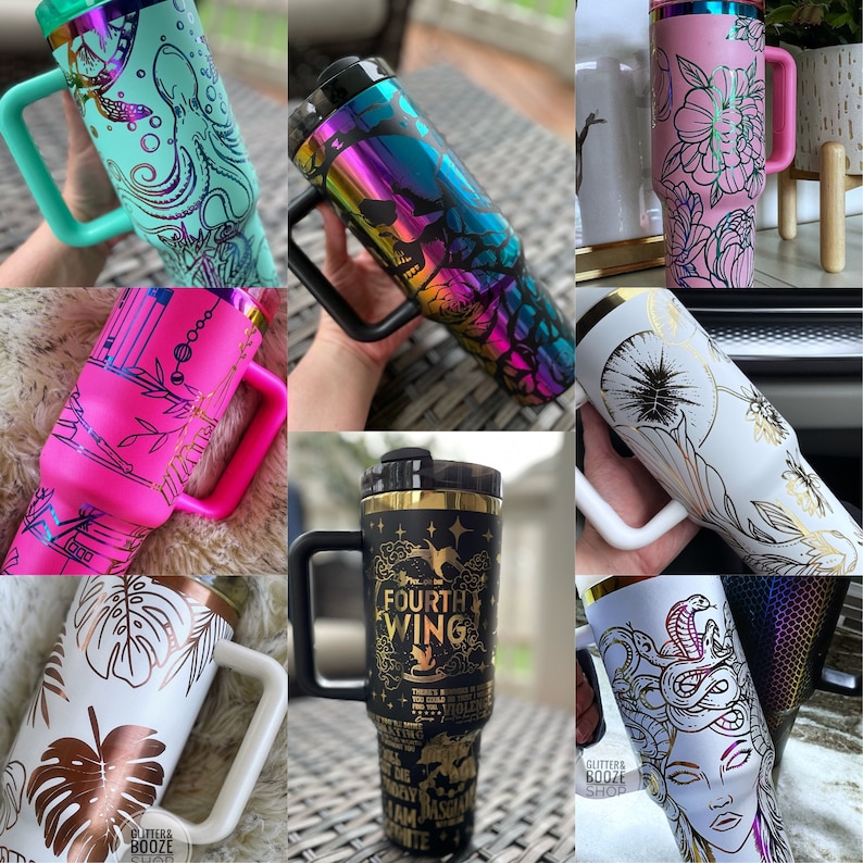 a collage of different colored coffee mugs