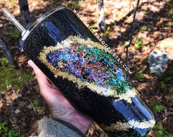 Glitter Geode Tumbler, Black Geode Tumbler, Crystal Tumbler, Black Opal Geode Mug, Realistic Epoxy Geode Cup