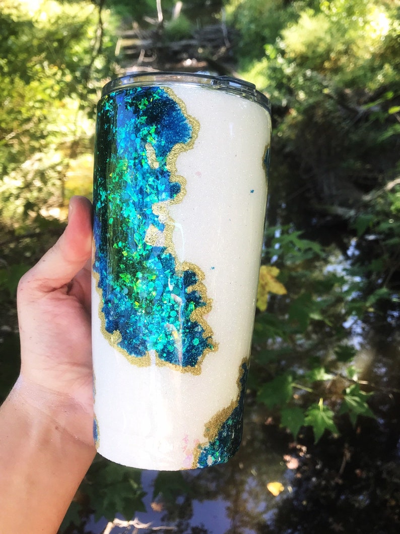 Glitter Geode Tumbler Custom Epoxy Tumbler with Lid Crystal Etsy